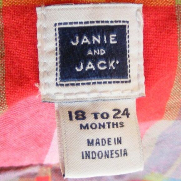 JANIE & JACK Shirt, 18-24mo, Red/blue Plaid Button down, Tab Sleeves, Cotton - Picture 7 of 8